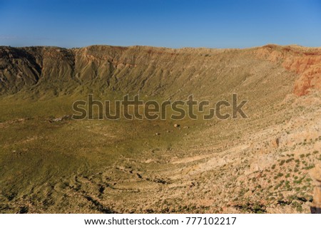 Looking down into Arizona's Meteor Crater along the southern rim. 