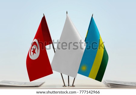 Flags of Tunisia and Rwanda with a white flag in the middle