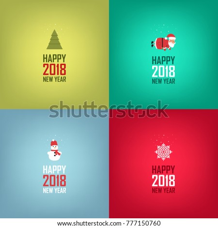 Happy New Year cards design. Set of cards, banners in minimalistic style. Santa Claus, snowflakes, snowman, christmas tree. Vector illustration