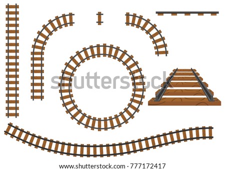 Railway, a set of railroad tracks. Rails and sleepers. Flat design, vector illustration, vector. Royalty-Free Stock Photo #777172417