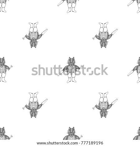 Seamless pattern of hand drawn sketch style cat. Vector illustration.