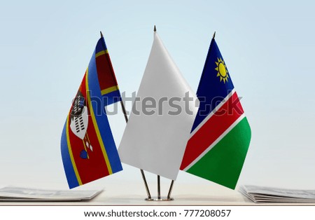 Flags of Swaziland and Namibia with a white flag in the middle