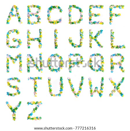 Colorful wood alphabet letters on a white background,font letter A-Z