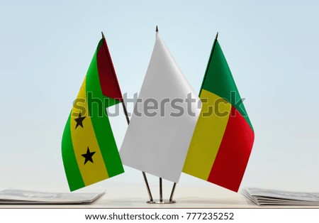 Flags of Sao Tome and Principe and Benin with a white flag in the middle