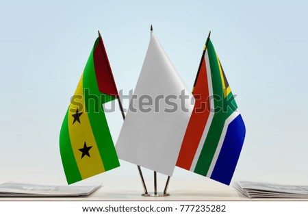 Flags of Sao Tome and Principe and Republic of South Africa with a white flag in the middle