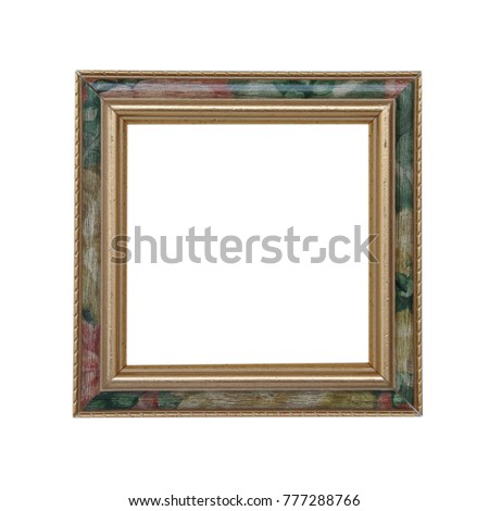 Frame mockup. Vintage square photo frame mockup isolated on white backgroud. Old wooden frame.