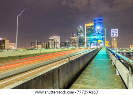Jacksonville skyline at night from the bridge.