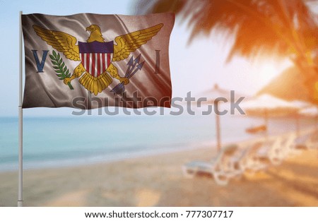 Closeup of grunge flag of United States Virgin Islands. Flag with original proportions.