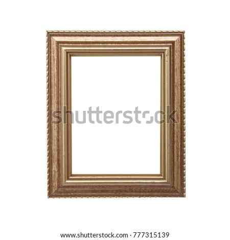 Frame mockup. Vintage rectangular photo frame mock up isolated on white backgroud. Old gold frame.