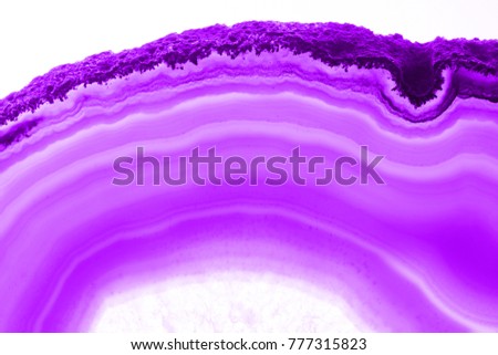 Abstract background, ultra violet pruple agate mineral cross section isolated on white background