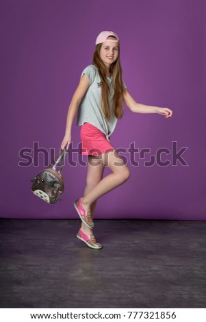 Sporty pretty teen girl loves sports.children's sports fashion.