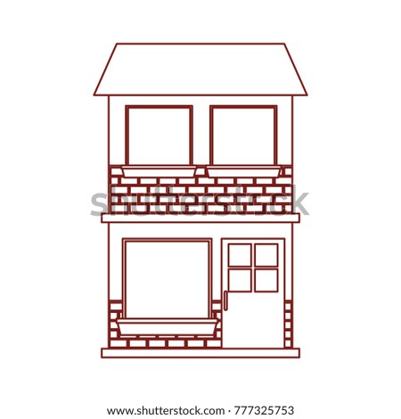 house facade of two floor in dark red contour