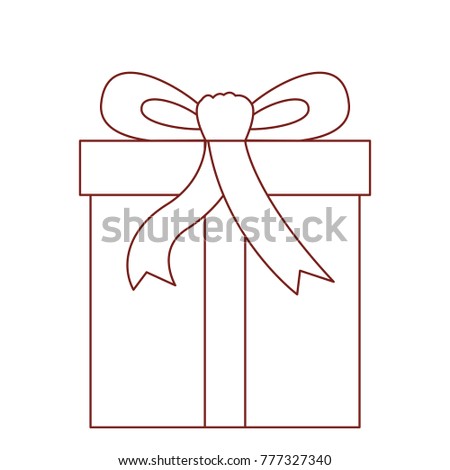 gift box icon with decorative ribbon in dark red contour