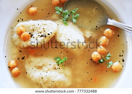 hot soup with dumplings stock photo