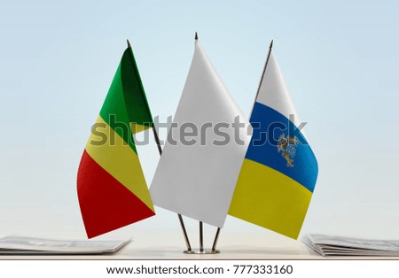Flags of Republic of the Congo and Canary Islands with a white flag in the middle