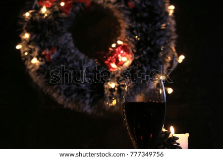 red wine and new year decoration