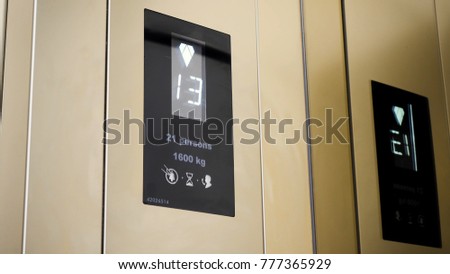 Monitor show number 4 floor in modern, luxury elevator. monitor show number floor in elevator. Elevator display with rising sign