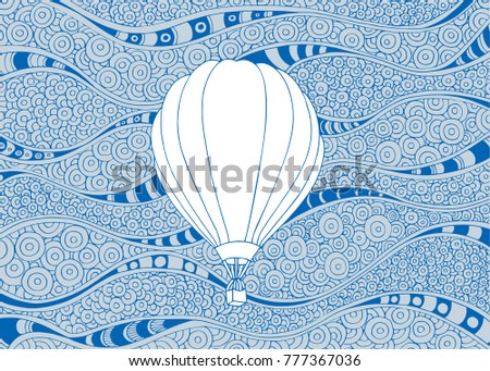 Hand drawn hot balloon illustration.
Vector air balloon on doodle background.