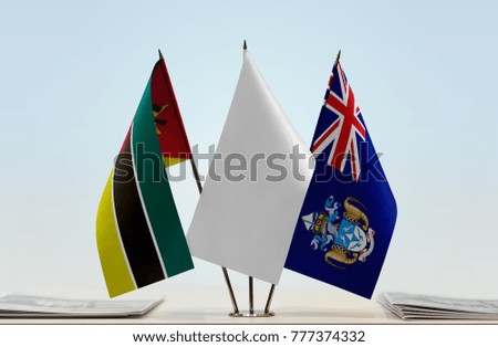Flags of Mozambique and Tristan da Cunha with a white flag in the middle