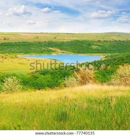 small lake and scenic hills