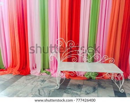 chair and colorful curtain texture pattern background, background party concept
