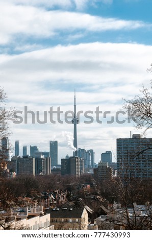 Toronto panoramic view from Casa Loma on winter