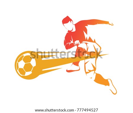 Aggressive Modern Soccer Player On Fire Kick Illustration