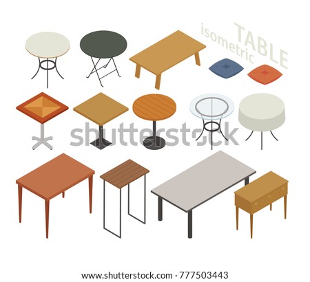 various kind of isometric table set vector illustration flat design