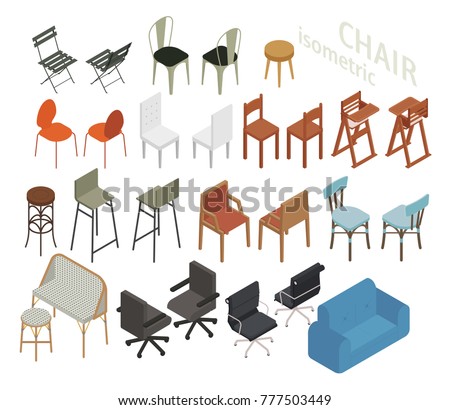 various kind of isometric chair set vector illustration flat design