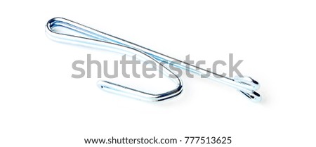 Close-up stainless curtain hook isolated on white