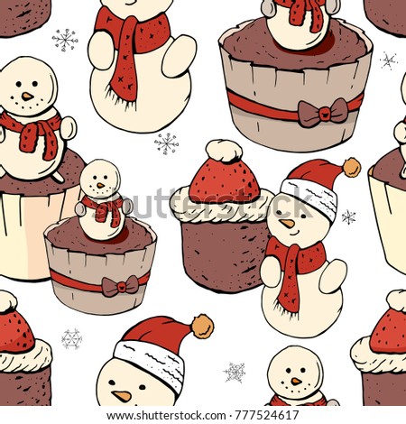 Seamless pattern with Christmas sweet desserts and cookies. Endless texture for festive design and holiday decoration