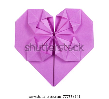 Heart in origami. Paper heart. Romantic card. Isolated on white