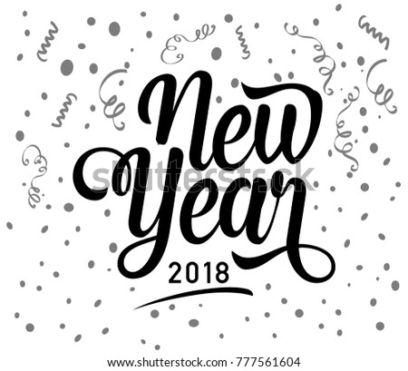 New Year. Happy New Year 2018 hand lettering with hand draw paper typeface on celebration background. Vector illustration