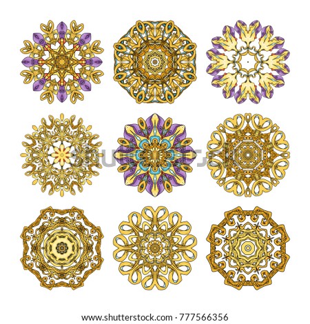 Mandala set. Abstract decorative background. Islam, Arabic, oriental, indian, ottoman, yoga motifs. Vector ornament collection