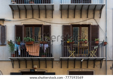 Two balconies in Kalsa neighborhood in Palermo Italy