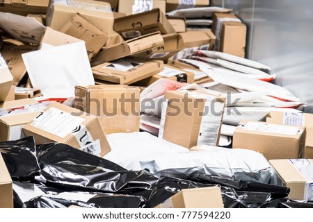 Huge amount of parcels on conveyor belt