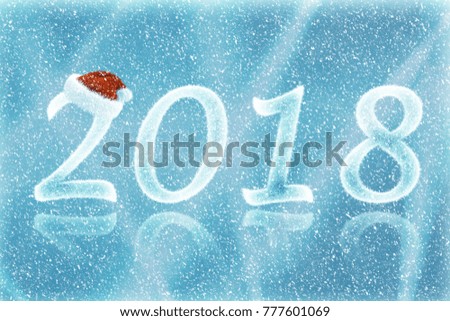 Beautiful Christmas Banner, Wallpaper for your desktop, The numbers of snow in Christmas hat with rays of light (2018, New Year card - concept).