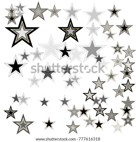 Silver confetti stars. Falling stars, glitter, dust and sparkles. Vector illustration. Silver explosion of confetti. Shiny abstract glowing design.
