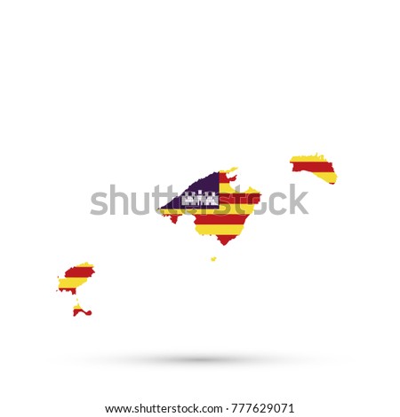Balearic Islands map in Balearic Islands flag colors, editable vector.