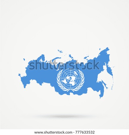 Russia map in United Nations flag colors, editable vector.