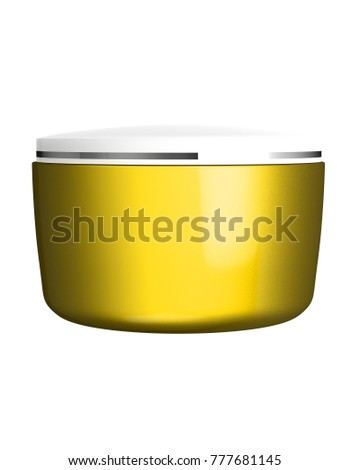 3D realistic render of yellow glossy cosmetic jar with white lid for cream, butter, scrub, gel, powder, wax. Packaging mock up template. Isolated on white background. Clipping path.