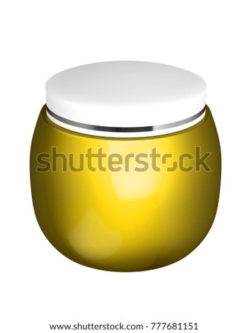 3D realistic render of yellow glossy cosmetic jar with white lid for cream, butter, scrub, gel, powder, wax. Packaging mock up template. Isolated on white background. Clipping path.