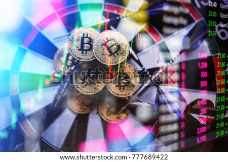 business currency ideas concept bitcoin on dart board with arrow strategy plan concept