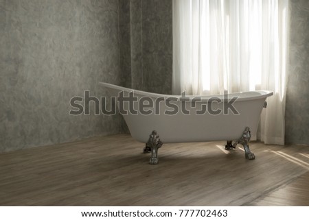 Beautiful luxury bathtub decoration and mortar wall in bathroom interior