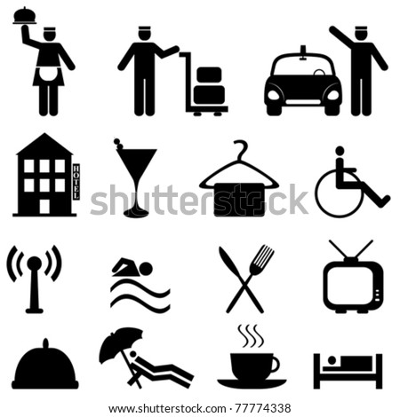 Hotel and hospitality icon set in black