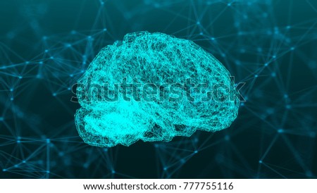Abstract connection dots with brain. 3d rendering