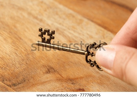 old key on wooden table