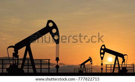 oil pump oil rig energy industrial machine for petroleum in the sunset background for design