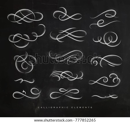 Calligraphic elements in vintage style drawing with chalk on chalkboard background