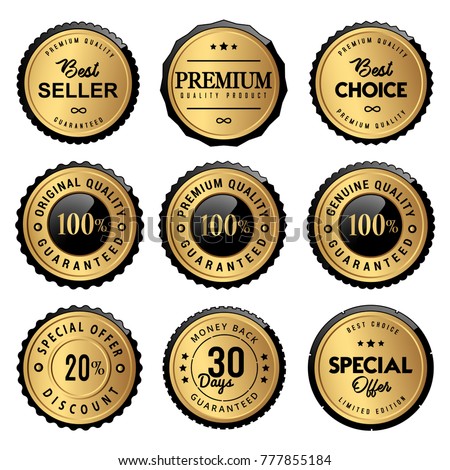 luxury gold labels seal and quality product Royalty-Free Stock Photo #777855184